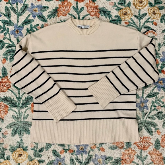 Zara Sweaters - LAST CALL Zara Cream and Black Striped Sweater